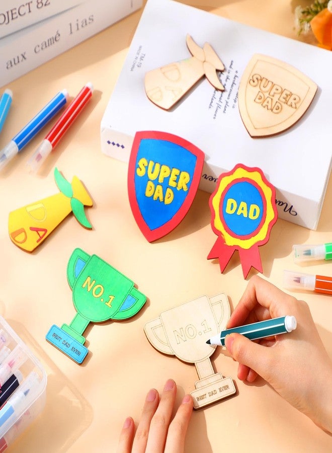 Kingdder 12 Pcs Father's Birthday Trophy Paint Craft Kits Color Your Own Dad Trophy Craft Kits Wood Fridge Magnet Gift Wooden Fun Art Painting Fridge Magnet for Dad Gift Family Party Decor - Image 4